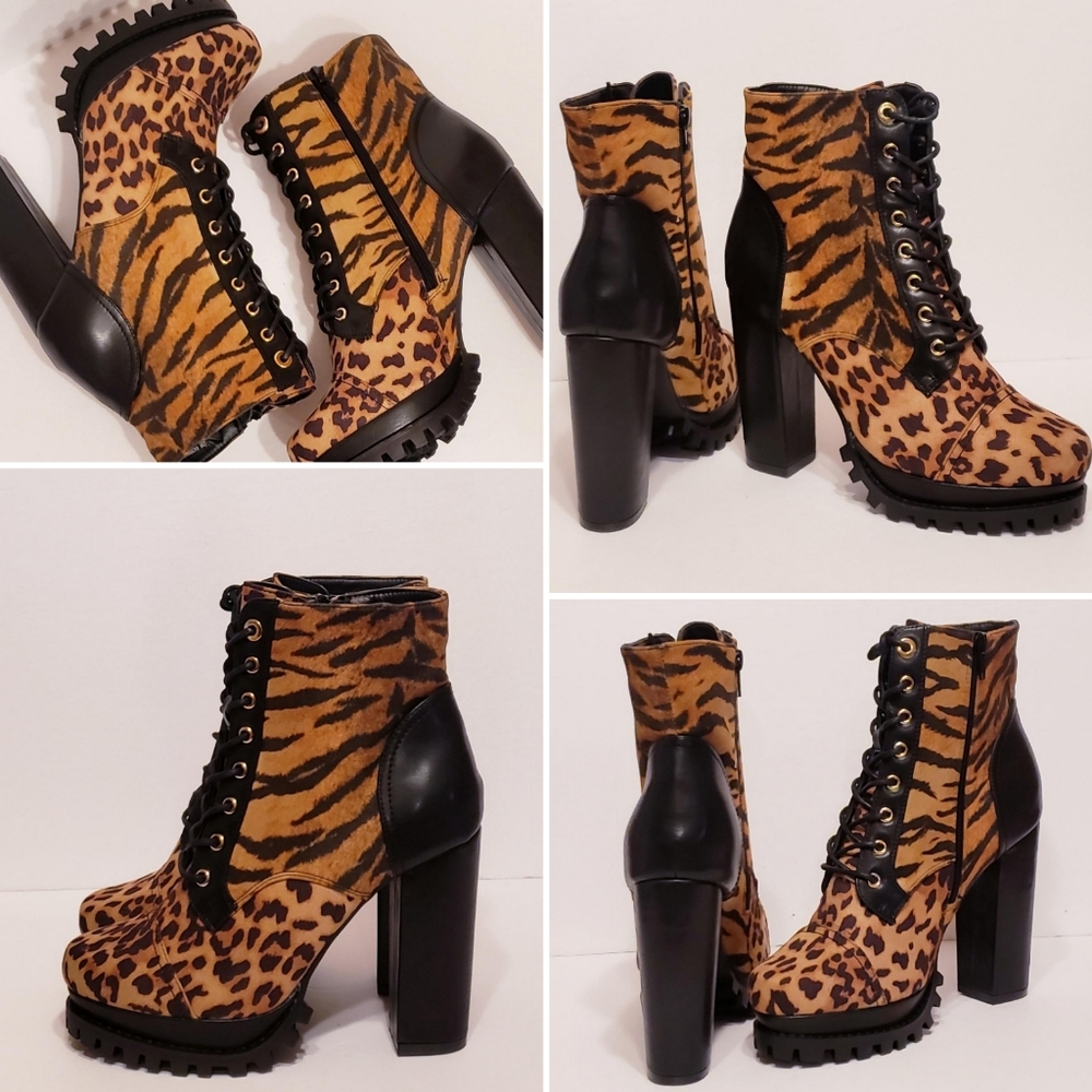 Leopard Chunky Heel Ankle Boots - Picture 5 of 9